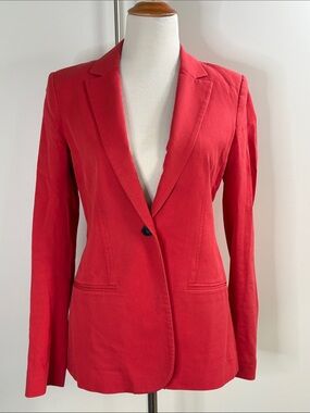 Theory Red Single-Button Cotton Tailored Blazer 8